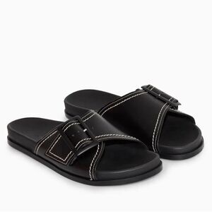 COS Contrast Stitch Buckle Leather Slide Sandals NIB